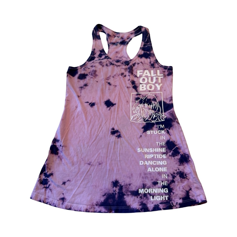 Fall Out Boy Purple Tie Dye Sunshine Riptide Graphic Racerback Tank Top Small
